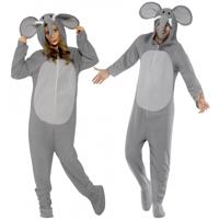 Verkleed Onesie/jumpsuit olifant - grijs - voor volwassenen - dieren verkleed thema Verkleed Onesie/jumpsuit olifant - grijs - voor volwassenen - dieren verkleed thema