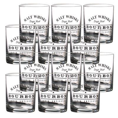 Urban Living whiskey/water/drinkglazen Comptoir - gedecoreerd glas - 12x stuks - 280 ml