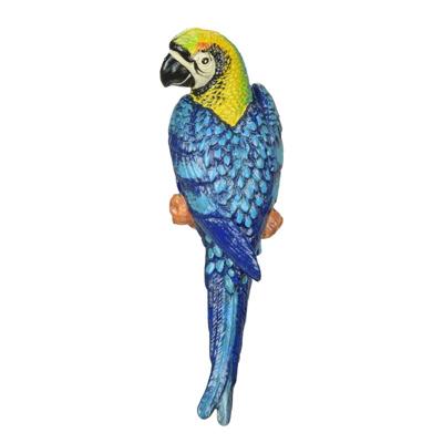 A CAST IRON WALL MOUNT BLUE AND YELLOW MACAW