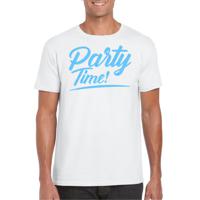 Verkleed T-shirt voor heren - party time - wit - blauw glitter - carnaval/themafeest - thumbnail