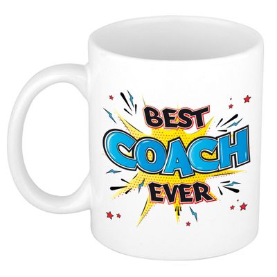 Cadeau koffiemok voor coach - best coach ever - blauw - 300 ml - keramiek - mok met tekst Cadeau koffiemok voor coach - best coach ever - blauw - 300 ml - keramiek - mok met tekst