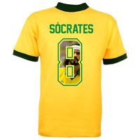 Brazilie retro voetbalshirt WK 1982 + Socrates 8 (Photo Style) - thumbnail