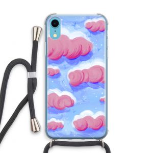 Roze wolken met vogels: iPhone XR Transparant Hoesje met koord