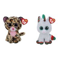 Ty - Knuffel - Beanie Boo's - Livvie Leopard & Christmas Unicorn - thumbnail