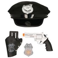 Carnaval verkleed politiepet - zwart - met pistool/badge - heren/dames - verkleedkleding accessoires - thumbnail