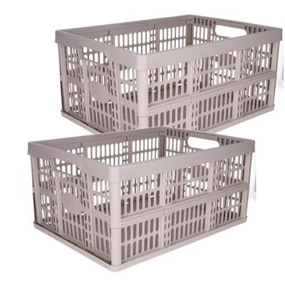 Opvouwbare krat - 2x - beige - 48 x 35 x 24 cm - boodschappen - 32 liter - kunststof