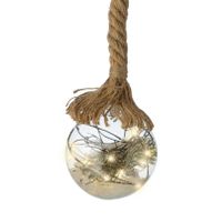 Verlichte kerstbal glas - aan touw - D10 cm - 15 lampjes -warm wit
