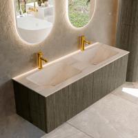 Badmeubel Mondiaz Kurve-Dlux | 130 cm | Meubelkleur Shadow | Wastafelkleur Meli | Solid surface | Wasbak beide zijden spoelbak | 2 kraangaten