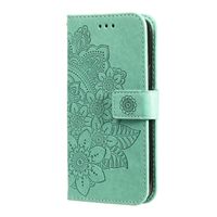 Xiaomi Redmi 10C hoesje - Bookcase - Pasjeshouder - Portemonnee - Bloemenprint - Kunstleer - Turquoise - thumbnail