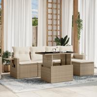 6-delige Loungeset met kussens poly rattan beige