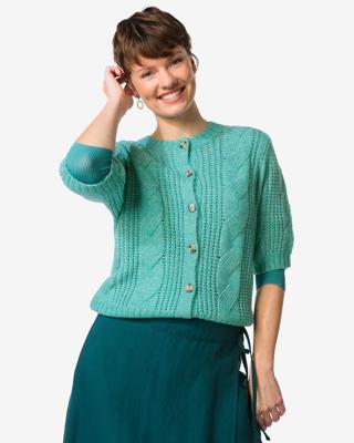 HEMA Damesvest Foxi fijngebreid kabel blauw (blauw)