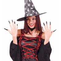 Halloween heksen zwarte lange kunstnagels - Horror feestartikelen verkleed accessoires - thumbnail