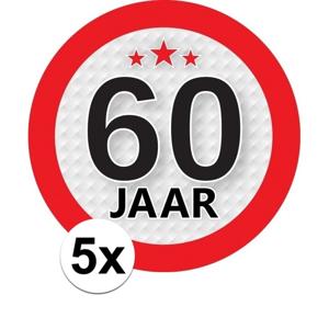 5x 60 jaar leeftijd sticker - rond - dia 9 cm - 60 jaar verjaardag/jubileum/leeftijd versiering