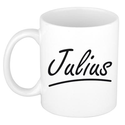 Julius Naam koffiemok - beker - met sierlijke letters - wit - 300 ml - Cadeau - Heren