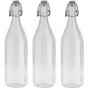 3x Stuks glazen fles transparant met beugeldop 1000 ml