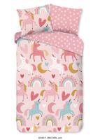 Good Morning Kinderdekbedovertrek "eenhoorn en regenboog" - Roze - (140x200/220 cm) - Katoen Flanel