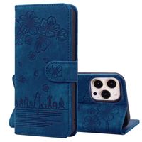 iPhone 13 hoesje - Bookcase - Koord - Pasjeshouder - Portemonnee - Camerabescherming - Bloemenpatroon - Kunstleer - Blauw - thumbnail