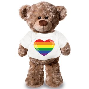 Knuffel teddybeer met Gaypride vlag hart t-shirt 24 cm