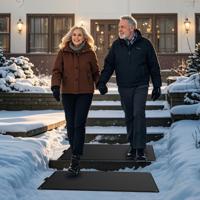 25,5 x 76 cm Stoepmat met Verwarming 40℃ Sneeuwsmeltmat tot 18 Matten Aansluitbaar Zwart met Stroomkabel