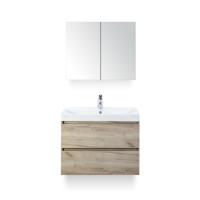 Maxx XL Badmeubelset 80 cm - Craft Oak - Wastafel Just 1 kraangat - met Spiegelkast