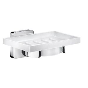 Smedbo Ice Zeepschaal - 12.1x4.5x8cm - zelfklevend / boren - Massief messing Chroom/Porcelein OK342P