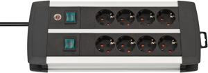 Brennenstuhl Premium-Alu-Line techniek stekkerdoos 8-voudig Duo zwart 3m H05VV-F 3G1,5 4-voudige schakelbare stop - 1391000908
