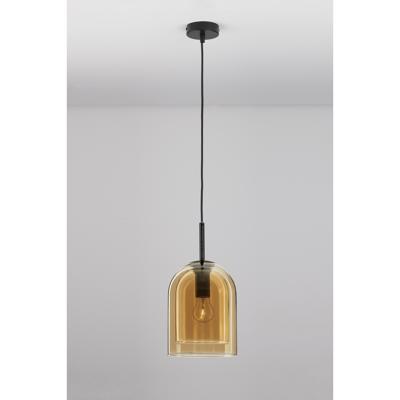 Lyora HanglampVelor enkel zwart met amber glas - 9236730