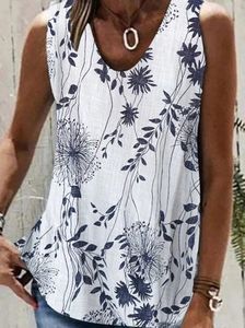 Casual Floral Crew Neck Tank Top