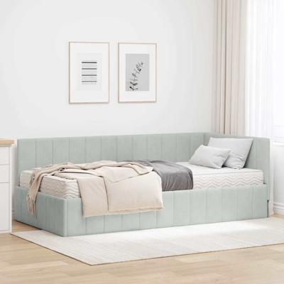 Hoekbedframe met matras Lichtgrijs 90 x 190 cm Fluweel