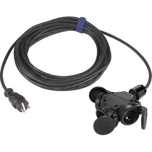 Rubber verlengkabel 25M zwart 3-voudige contactdoos en zware rubberkabel H07RN-F 3 x 1,5mm