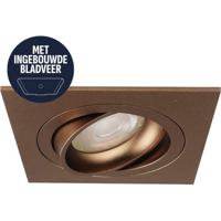 Spot Armatuur GU10 - Pragmi Circuit - GU10 Inbouwspot met Bladveren - Vierkant - Kantelbaar - Brons - Aluminium - 92mm