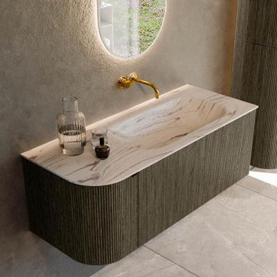 Badmeubel Mondiaz Kurve-Dlux | 115 cm | Meubelkleur Shadow | Wastafelkleur Nata | Solid surface | Wasbak rechter zijde spoelbak | Zonder kraangat(en)