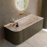 Badmeubel Mondiaz Kurve-Dlux | 115 cm | Meubelkleur Shadow | Wastafelkleur Nata | Solid surface | Wasbak rechter zijde spoelbak | Zonder kraangat(en)