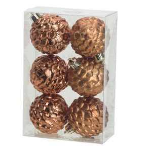 Gedecoreerde kerstballen - 6x st - 6 cm - kunststof - kaneel bruin