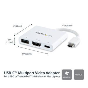 StarTech.com USB-C naar 4K HDMI multifunctionele adapter met Power Delivery en USB-A poort wit