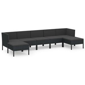 vidaXL 7-delige Loungeset met kussens poly rattan zwart