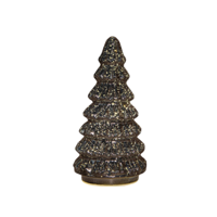 Kerstboompje glas 10led op batterij met timer 18.5x9.5 cm metallic antraciet - Annas collection
