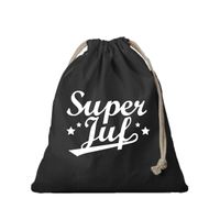 1x Canvas cadeautasje Super Juf zwart met koord 25 x 30 cm    -