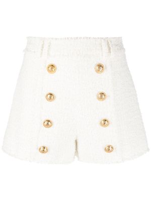 Balmain short en tweed à boutons décoratifs - Blanc