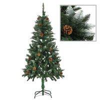 The Living Store Kunstkerstboom 150 cm - Levensecht - Groen en wit - Met LED-verlichting - Inclusief 18 dennenappels - - thumbnail