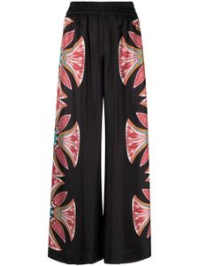 La DoubleJ pantalon palazzo en soie à lotus imprimé - Noir