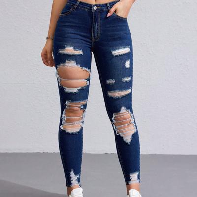 Bon&Bon Women's High Waist Skinny Jeans - Ripped Light Grey Denim Dark Wash-4 / S