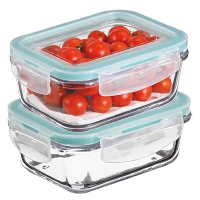 5Five Vershoudbakje met deksel - 2x - glas - luchtdicht - met clips - 23 x 17 x 9 cm - 1730 ml