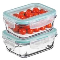 5Five Vershoudbakje met deksel - 2x - glas - luchtdicht - met clips - 23 x 17 x 9 cm - 1730 ml