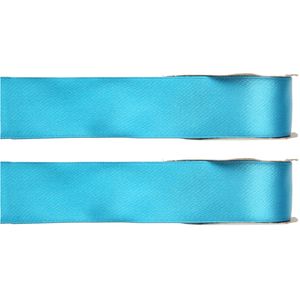 2x Hobby/decoratie turquoise satijnen sierlinten 1,5 cm/15 mm x 25 meter