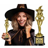 Beste verkleed kostuum award - heks - goud - 22 cm - Halloween feest trofee - fun prijzen