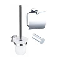 Fortifura Calvi Toiletset 3-delig - toiletrolhouder met klep - toiletborstel - handdoekhaak enkel rond - chroom SW1183142 SW1211590 SW639924