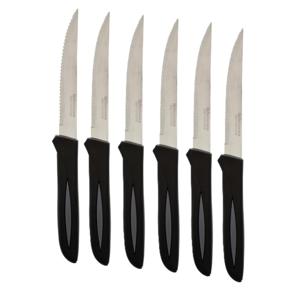 Secret de Gourmet Steakmessen/vleesmessen Essential - 6x stuks - RVS - zwart - 23 cm