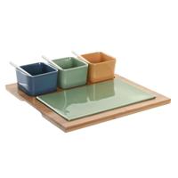 Set voor voorgerechtjes DKD Home Decor Porselein Multicolour Bamboe 8 Onderdelen (30 x 30 x 6 cm)