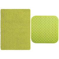 MSV Douche anti-slip mat en droogloop mat - Venice badkamer set - rubber/microvezel - limegroen - thumbnail